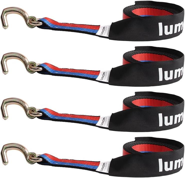 2" x 12‘ Winch Straps with 5/16 J-Hooks – 4 Pack，Heavy Duty Tie Down Straps for Trailers, Trucks, ATVs, Cargo Securing