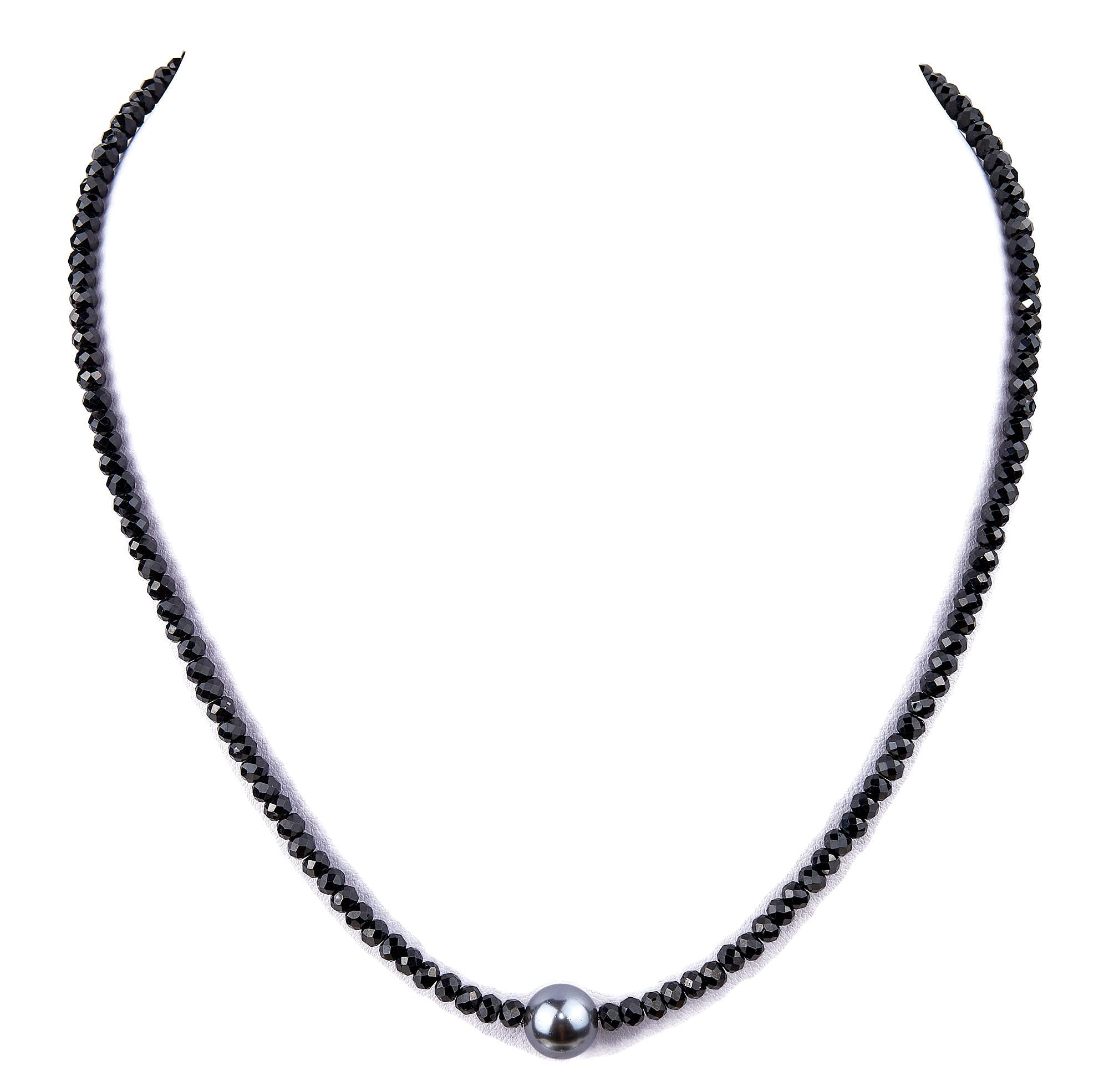 Spinell-Kette mit Perle grau - schwarze Halskette mit Perle - Steinkette - 925 Silber