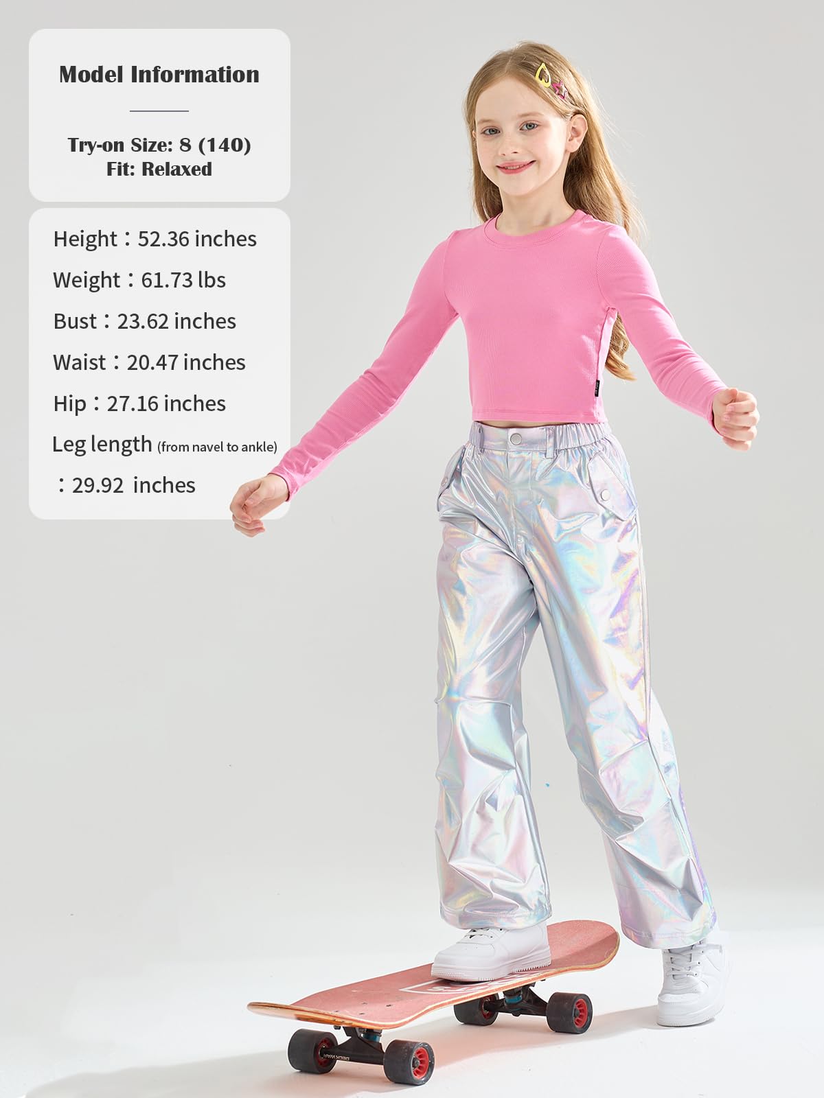 LOLANTA Pantalon Métallique Brillant pour Enfants Ensemble de Danse Hip-hop Rétro Pantalon Cargo ample Pantalon Streetwear à Taille élastique pour 6-13 ans