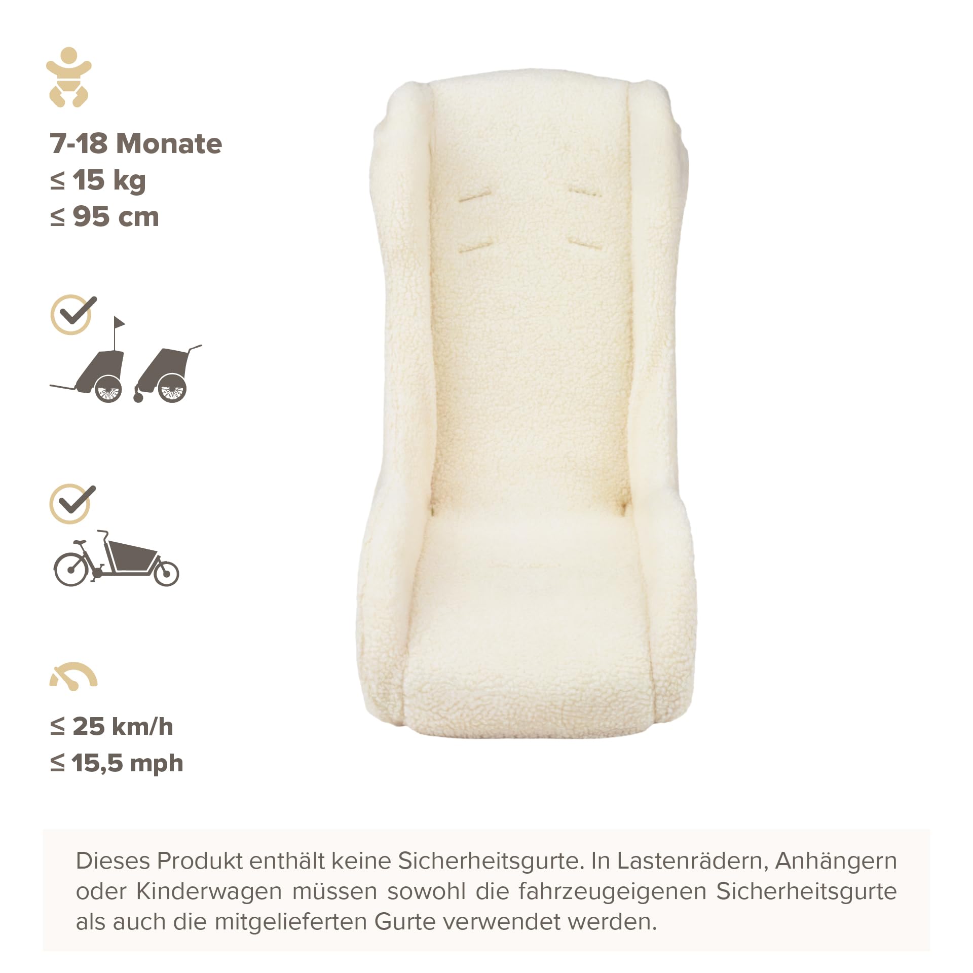 Polisport Mini Pelican Fleece Kindersitz Reduktor Ohne Sicherheitsgurt Für Anhänger Kinderwagen Lastenräder Kinder 7–18 Monaten Weiß