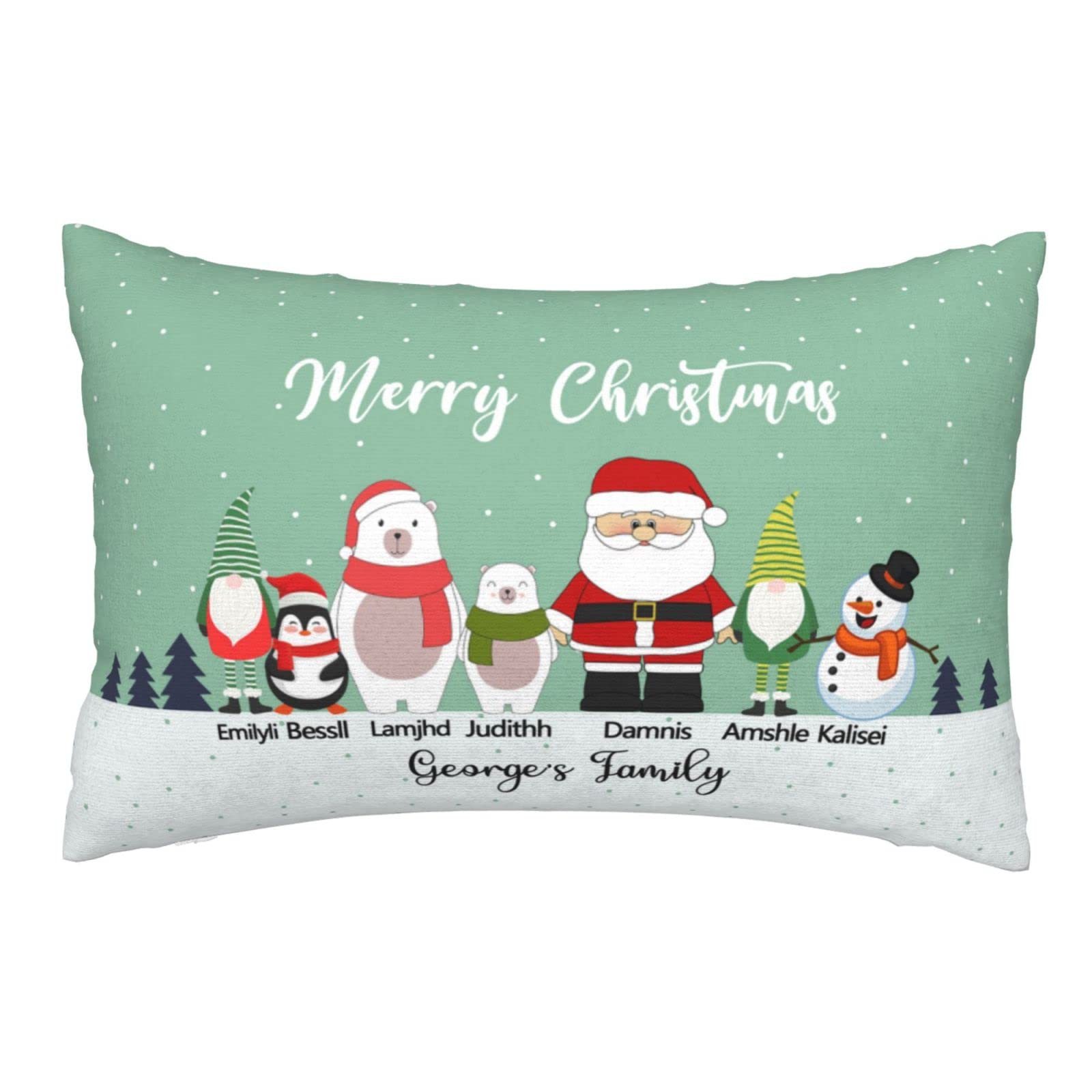 Personalized Snowman Family Pillow Covers Custom 1-9 Name Family Christmas Pillows Indoor Decoration for Bedroom Sofa Living Room Home Winter Decor