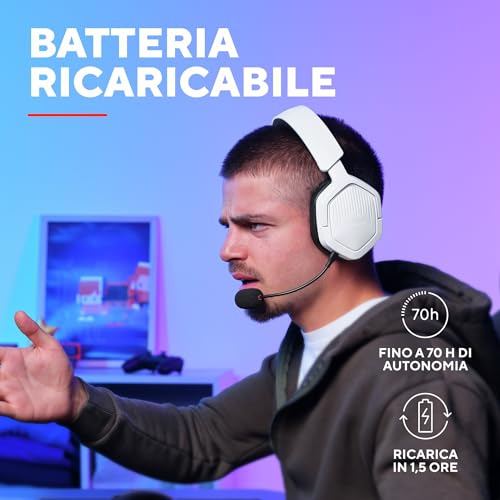 GXTrust 1493W Ravox Cuffie Gaming Wireless Bluetooth + 2.4 GHz per PS5 PS4 Switch PC Mobile, Driver da 50 mm, Batteria da 70 Ore, Bassa Latenza, Cuffie Bluetooth Over Ear con Microfono, Bianco - Cuffia gaming - Immagine 5