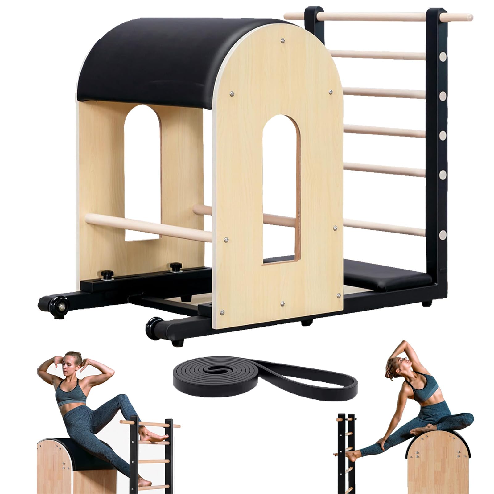 Amazon.co.jp: 木製ピラティスラダーバレル、レジスタンスバンド付き