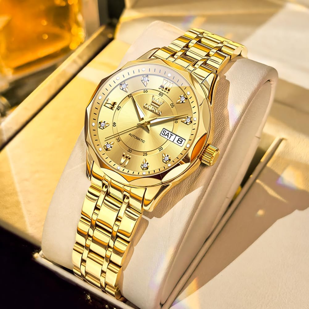OUPINKE Women's Automatic Mechanical Watch Diamond Dial Casual Dress Watch Self Winding Day Date Waterproof Stainless Steel Band - Image 7