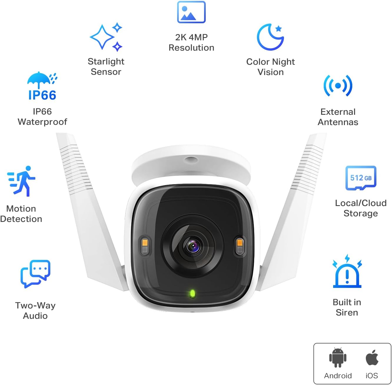 Tapo TP-Link 2K QHD Security Camera Outdoor Wired, Starlight Sensor for Color Night Vision, Free AI Detection, Built-in Siren, Cloud/SD Card Storage, Works with Alexa & Google Home C320WS