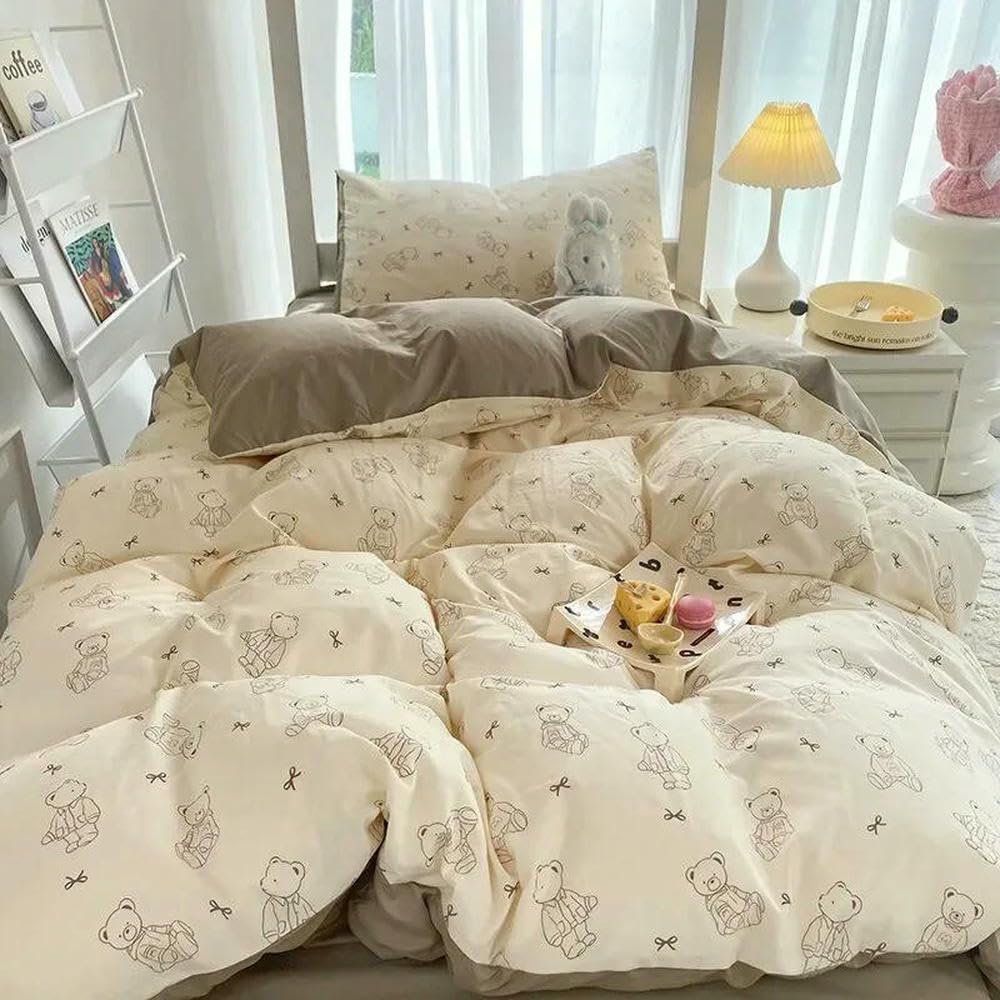 Housse de couette en coton lavé pour lit simple de dortoir étudiant