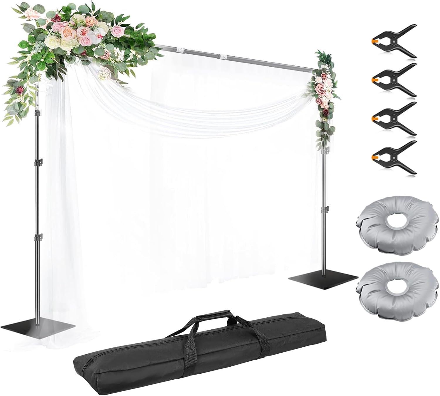 EMART Backdrop Stand, 8.5x10ft Width Adjustable Photography Background Support Poles with Heavy Duty Flat Base, Photo Metal Steel Pipe and Drape Frame Kit for Parties Birthday Wedding - Gold