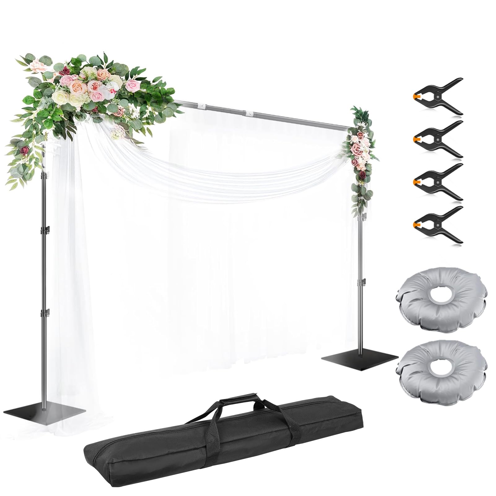 EMART Supporto per fondale, 3 x 3 m di larghezza, regolabile, pali di supporto per sfondo fotografico, con base piatta resistente, tubo in acciaio e telaio drappeggiato, kit per feste, compleanni