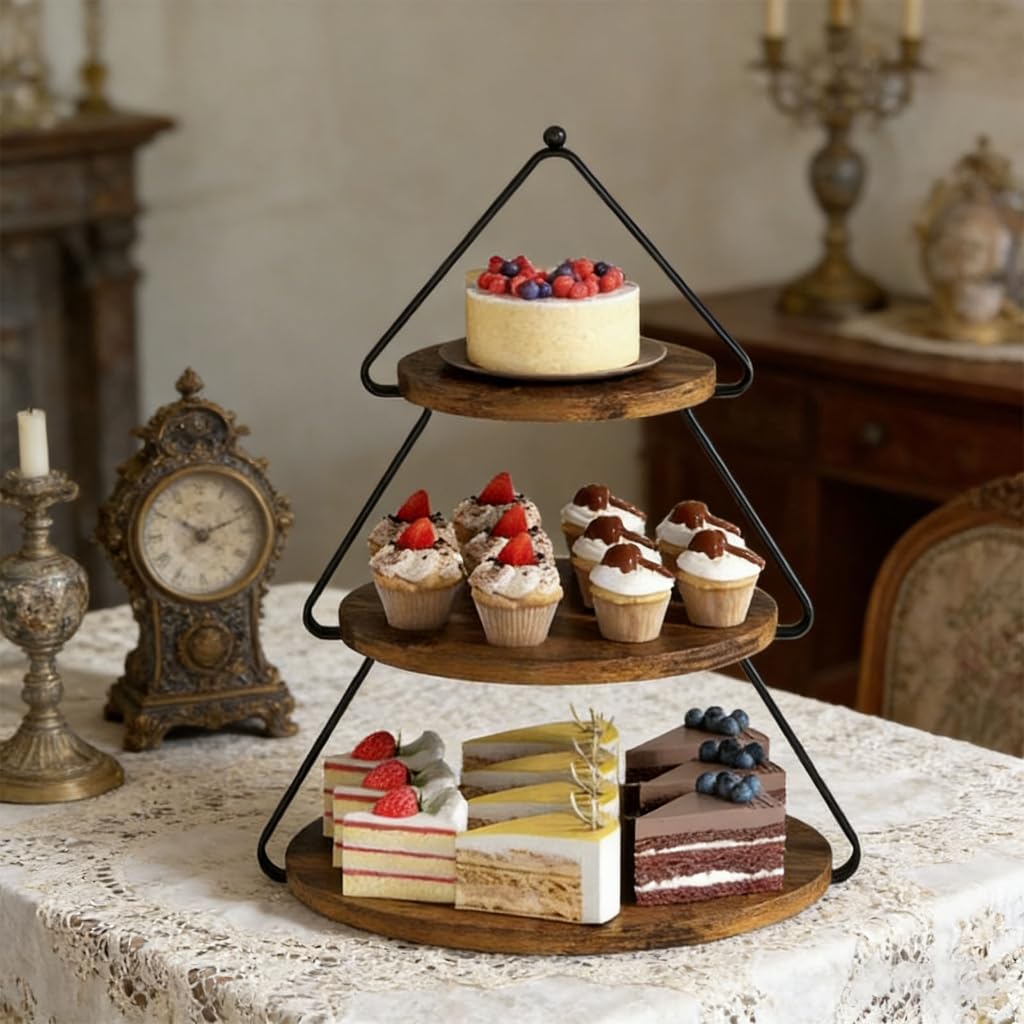 Plateforme de fête portable en bois 3 niveaux pour présenter des mini gâteaux bonbons et des heures d'œuvre