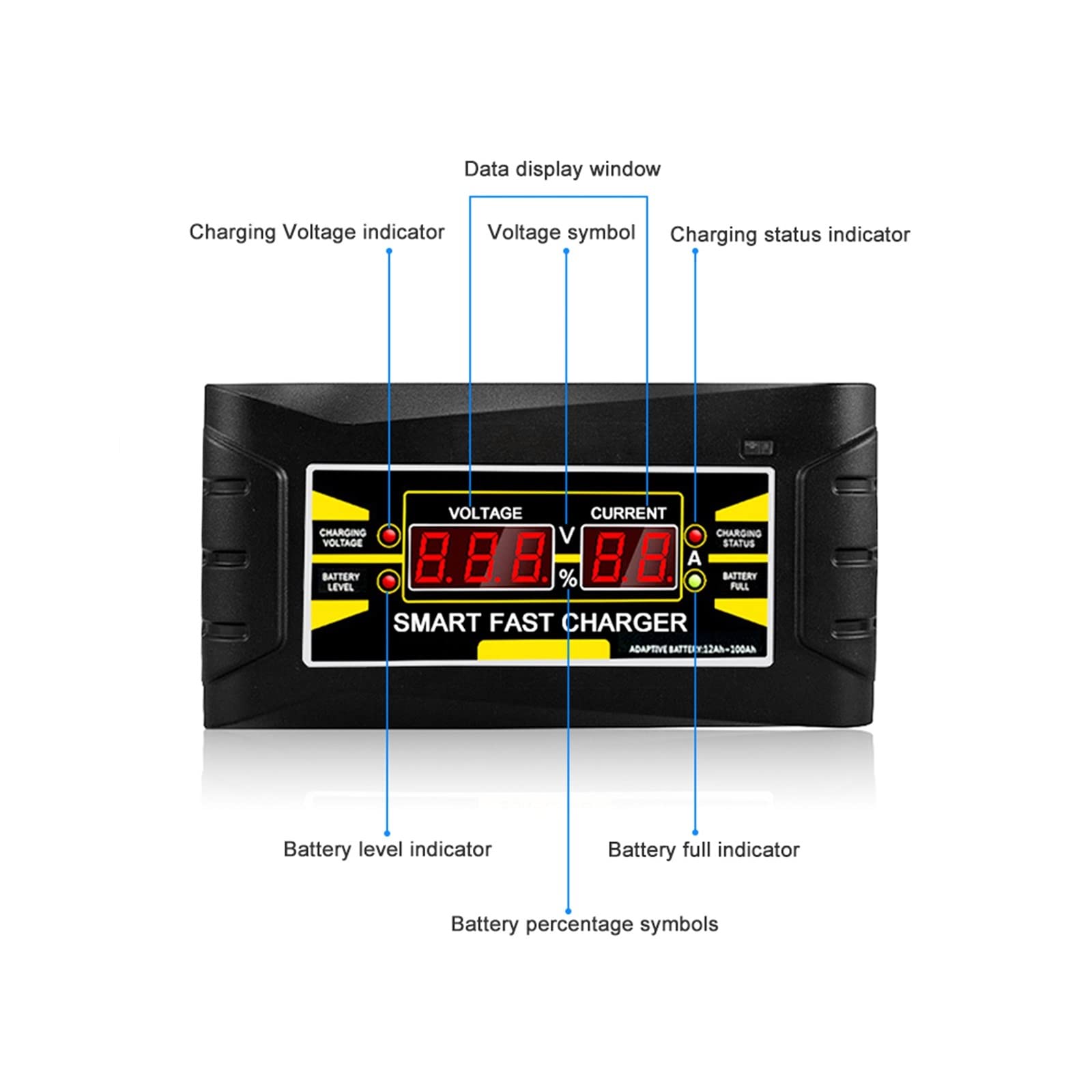 FAXIOAWA Cargador de batería para Coche, Cargador de batería de Plomo y ácido Inteligente de 12V 6A, Carga rápida para Coche, Motocicleta, camión, Bicicleta automática con Pantalla LCD
