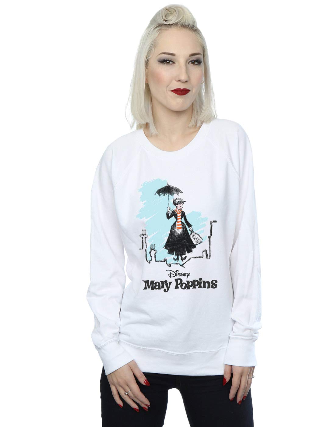 Disney Women's Mary Poppins Rooftop Landing Colour Sweatshirt in White | Size: XL