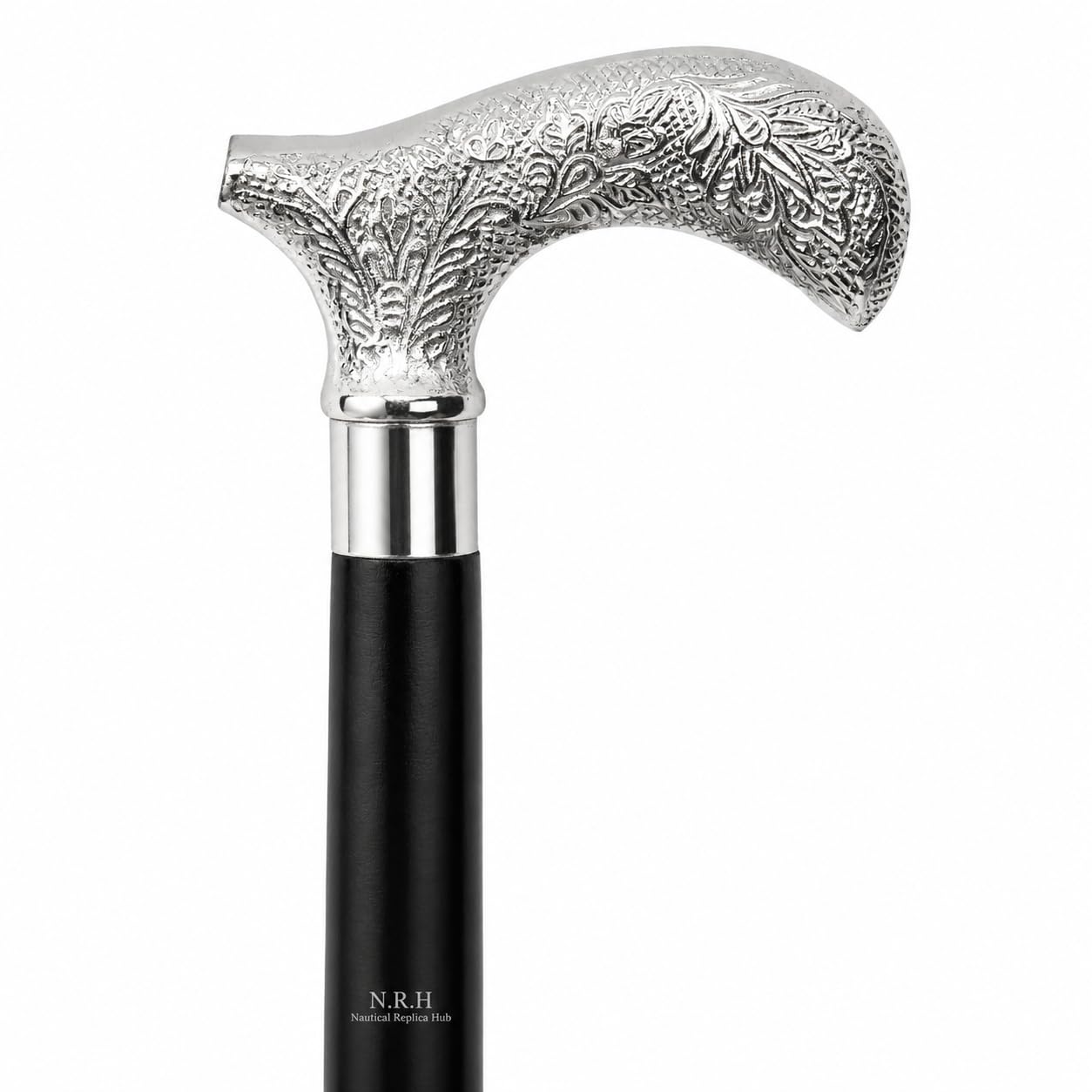 Bastone da passeggio in legno con manico in argento in stile in ottone