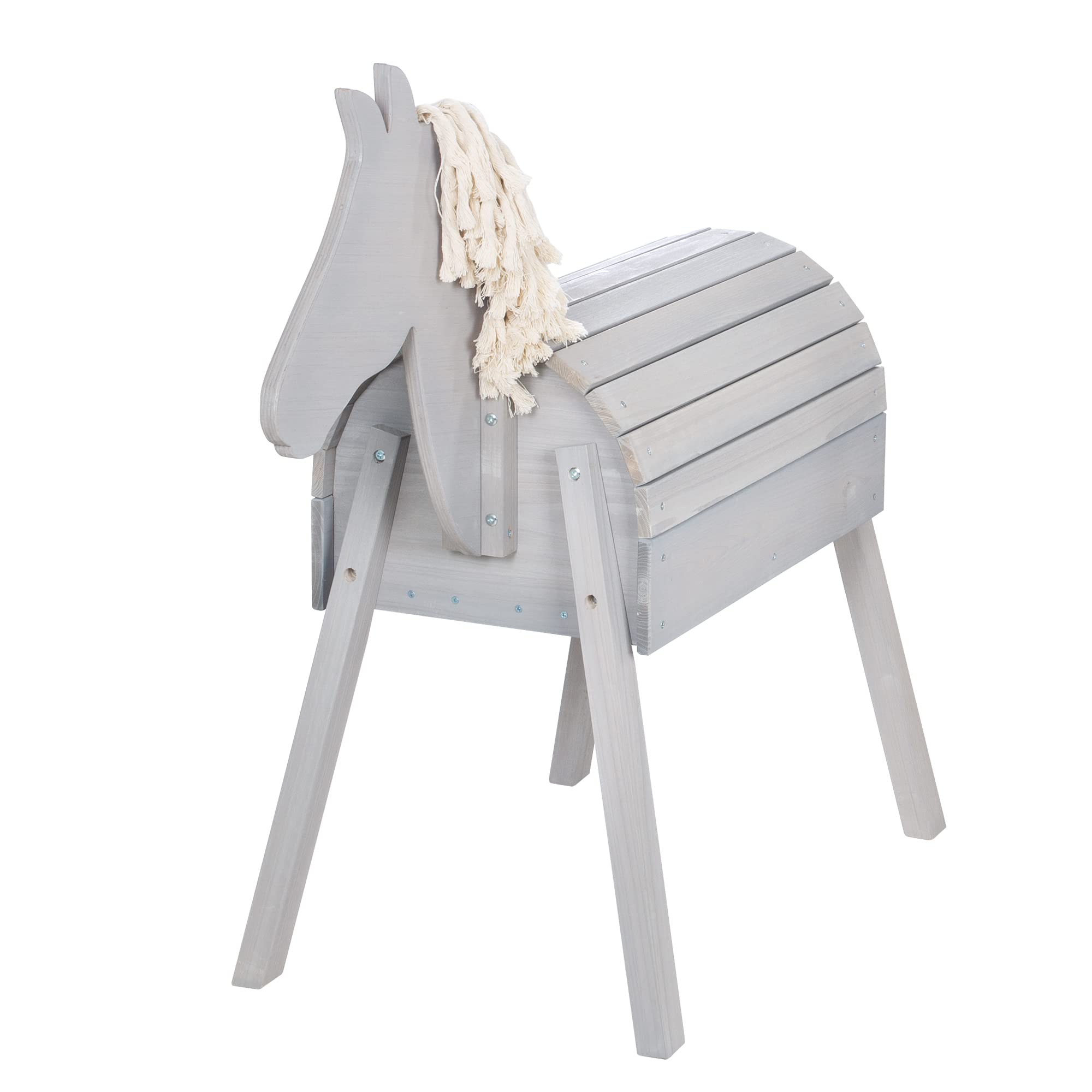 roba Cavallo da Gioco per Bambini - da Esterno, Giardino, Aria Aperta - con Criniera e Coda - Legno Massiccio Ecologico - Stabile e Robusto - Resistente alle Intemperie - Grigio