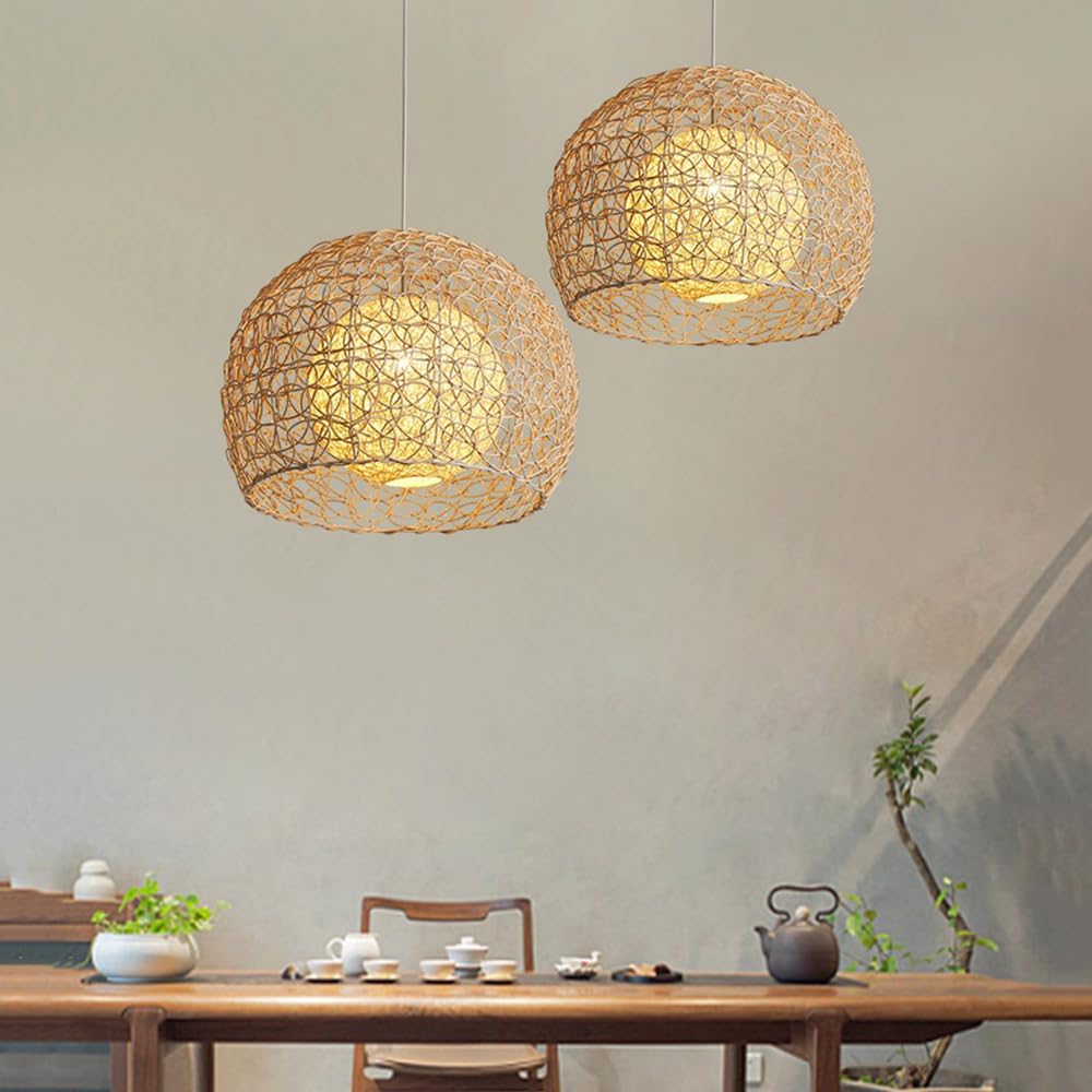 Wiklinowa Lampa Wisząca E27 Lampy Wiszące Rattanowa Lampa Wisząca Wiklinowy Tkany Kosz Abażur, Farmhouse Industrial Boho Sufitowa Oprawa Oświetleniowa Do Salonu Wyspa Kuchenna CJSLXGBL