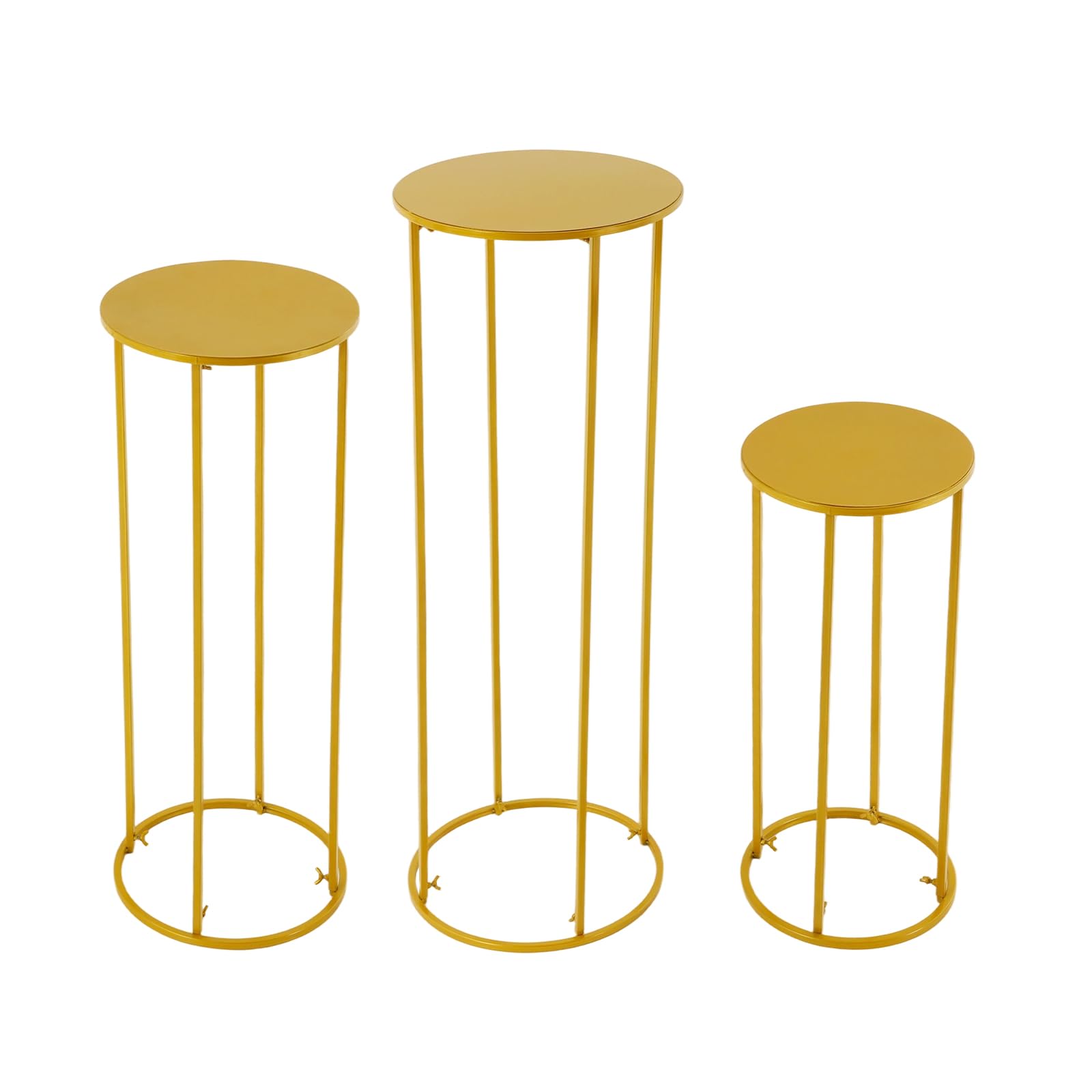 Zestaw 3 metalowych stojaków na kwiaty, złoty, 100/79/59 cm, cylinder, kolumna na kwiaty, stabilna, geometryczna kolumna dekoracyjna na kwiatowe nakładki stołowe - stojak na rośliny na wesele