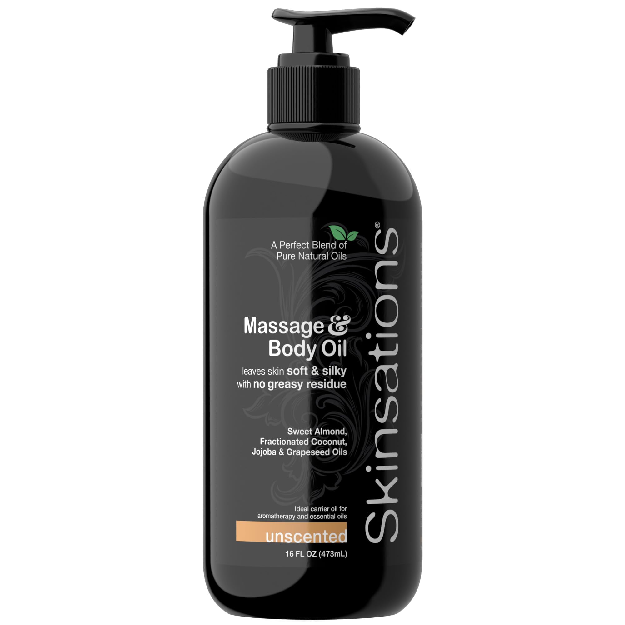 Skinsations - Unscented Massage Oil for Massage Therapy - 16oz | Silky-Soft Blend of Sweet Almond Oil, Fractionated Coconut Oil, Grape Seed and Jojoba | Fragrance-Free Body Oil, Gift Ideas