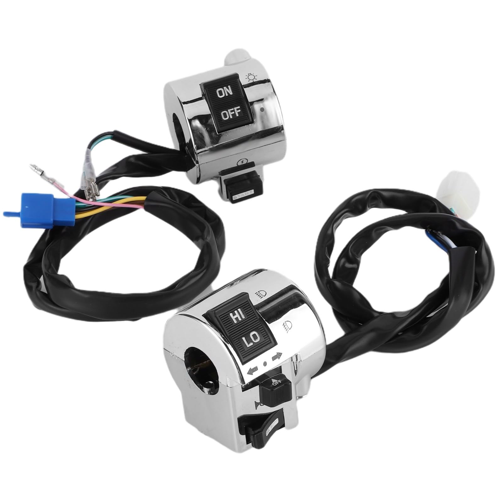 Cryfokt Interruttore Manubrio Moto Cromato Universale Faro Indicatore di Direzione Comando Clacson per Scooter Elettrici, ATV 25 Mm Nero + Argento ABS