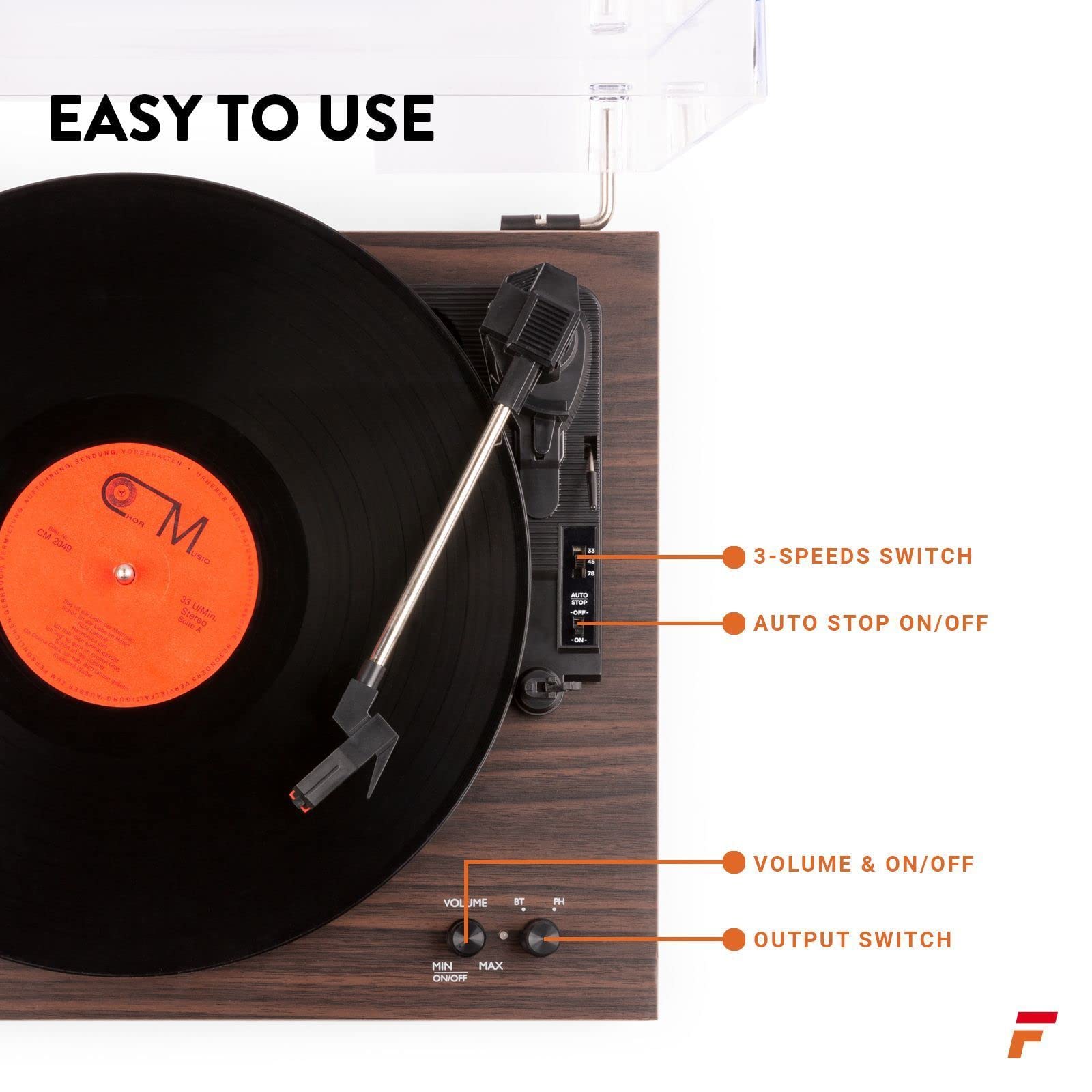 Giradischi retrò con Bluetooth e altoparlanti - Fenton RP165D - Puntina inclusa - Legno marrone scuro (102.155)