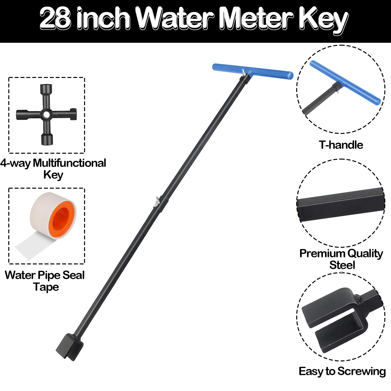 Snapklik.com : JORETLE Water Meter Key 28 Inch Shut Off Tool