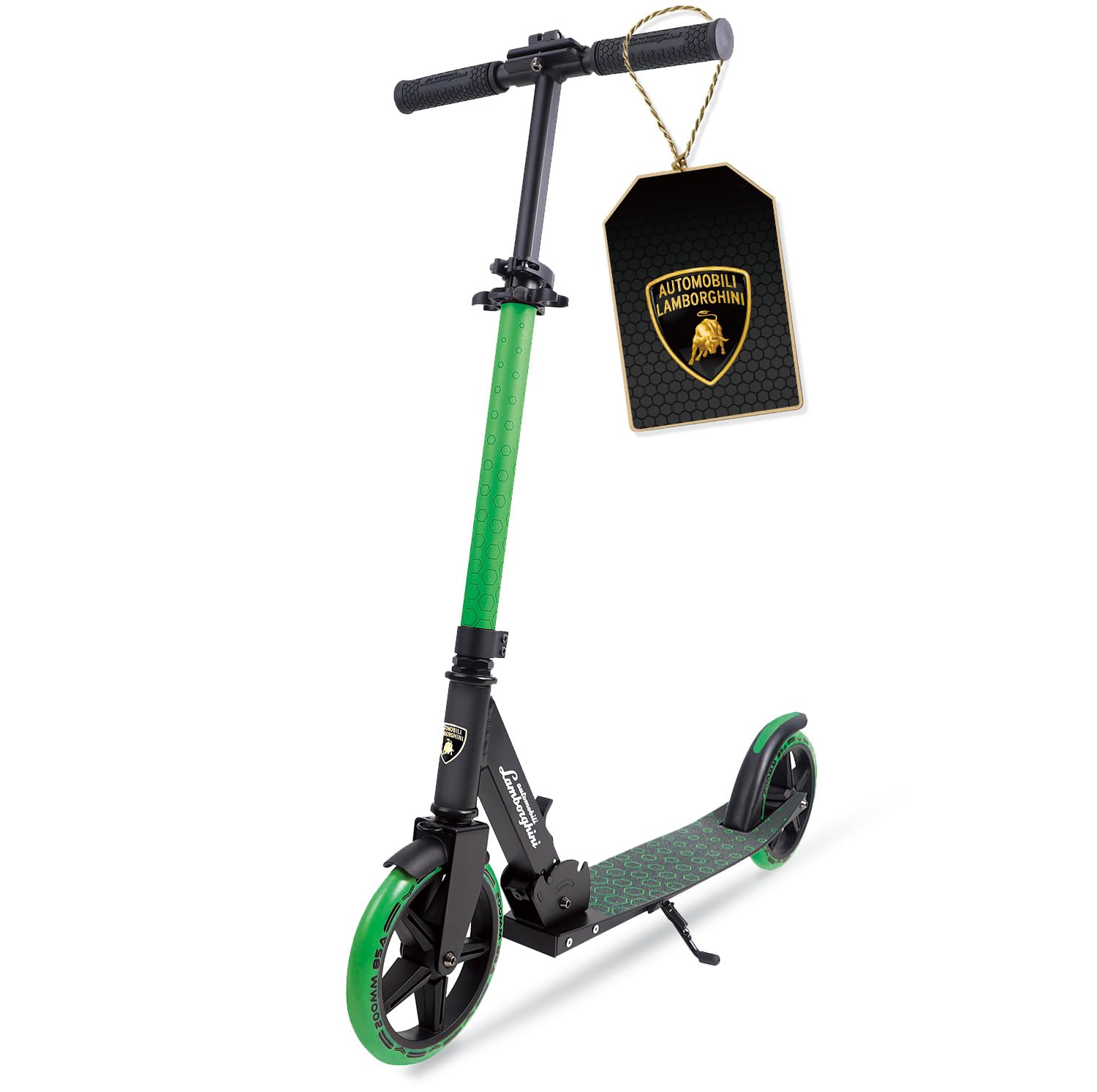 Lamborghini Kick Scooter for Kids Ages 8-12, 200mm Big Wheels, Foldable, Kickstand, Aluminum, 2-Wheel Scooters for Boys & Girls, Vibrant Green, 220 lbs