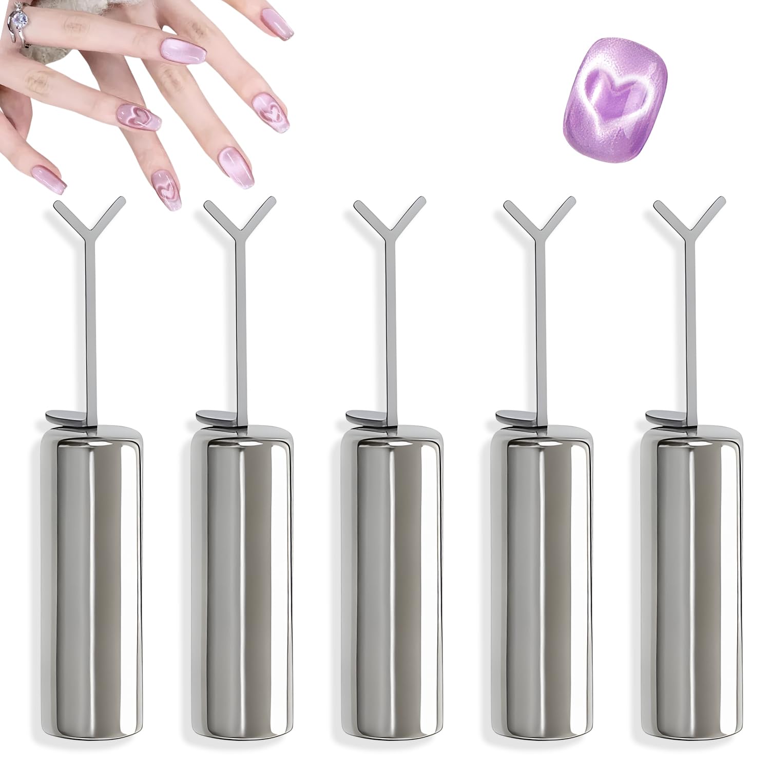 Imán de corazón para esmalte de gel de ojo de gato, paquete de 5 imanes de corazón de ojo de gato para uñas, kit de manicura con b