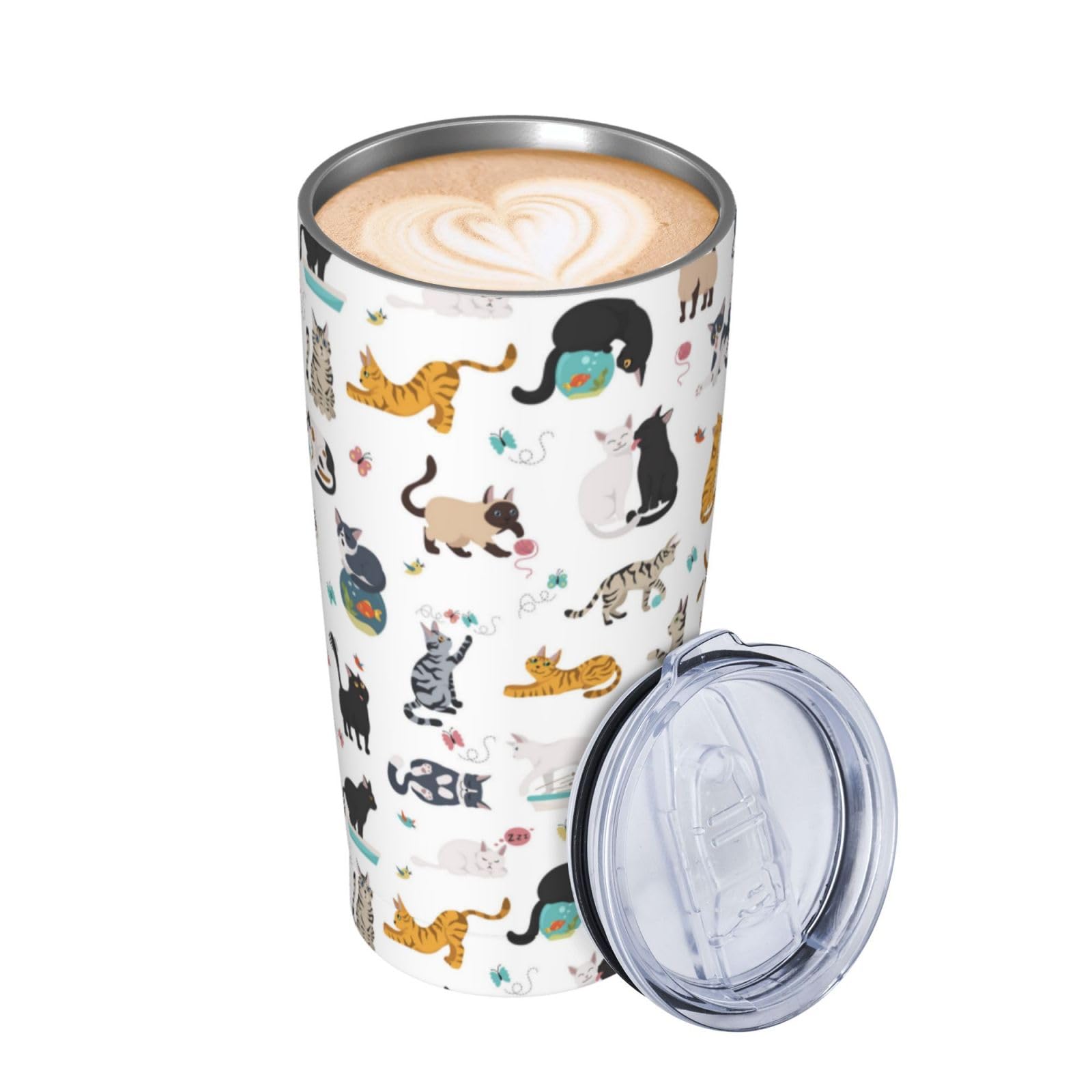 Vaso de gato con tapa y popote, botella de agua aislada de acero inoxidable de 20 onzas, taza de café de viaje, consejos de un gato regalo para mujeres
