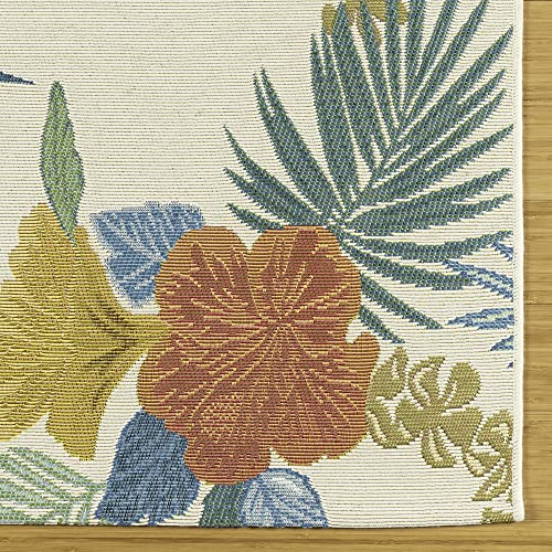 Gertmenian Reyn Spooner Kona Coast Fresco Hawaiian Tropical Rugs - 5x7 Standard, Washable, Stain & UV Resistant Indoor Outdoor Area Rug - Green Ivory Orange Yellow, Laka, 46764