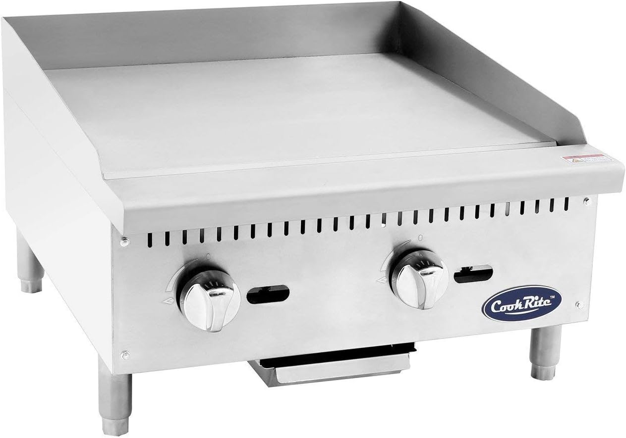 Atosa CookRite ATMG-24 24" Countertop Griddle | Flat Top Grill Hot Plate with Standby Pilots and Grease Drawer for Food Truck | Manual Controlled, Stainless Steel, 1 Burner 60,000 BTU, Liquid Propane