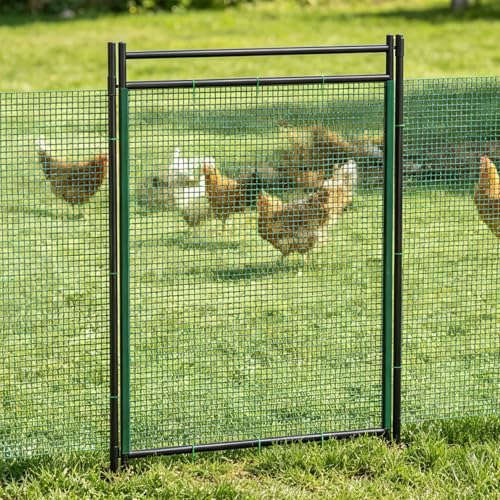 SUNYRISY Temporary Fence Gate 40in H Garden Mesh Fence Door Chicken Poultry Fence Gate Free Open and Close Fencing Netting Door for Backyard Outdoor Animal Protect