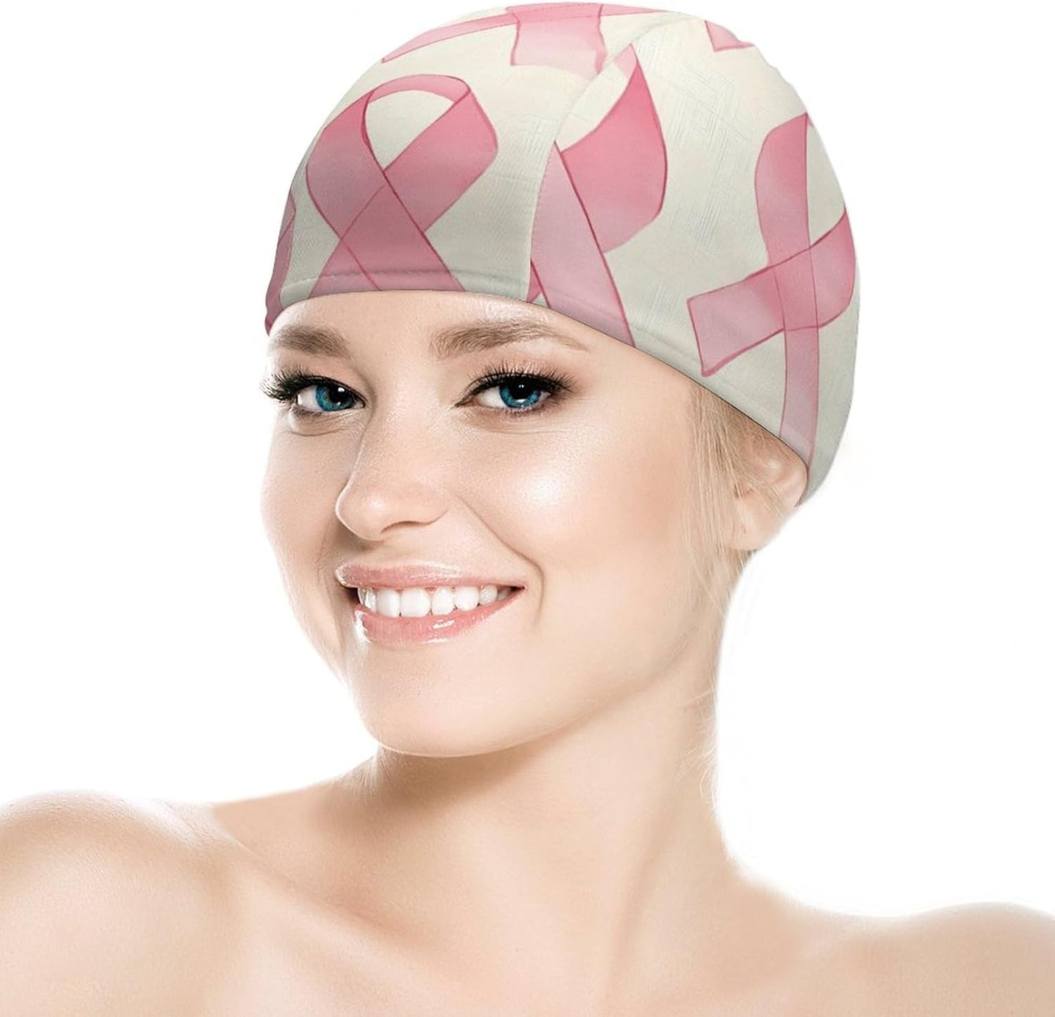 Breast Cancer Pinkribbons Womens Swim Cap for Men Adult Swimming Hat Curly Short Medium Long Hair