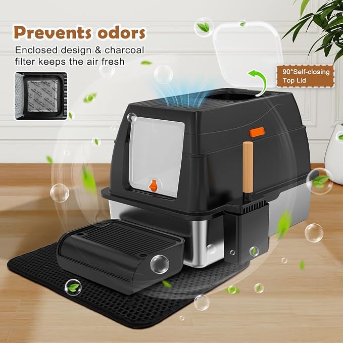 Arenero metálico para gato grande con tapa y filtro carbón miniatura 5