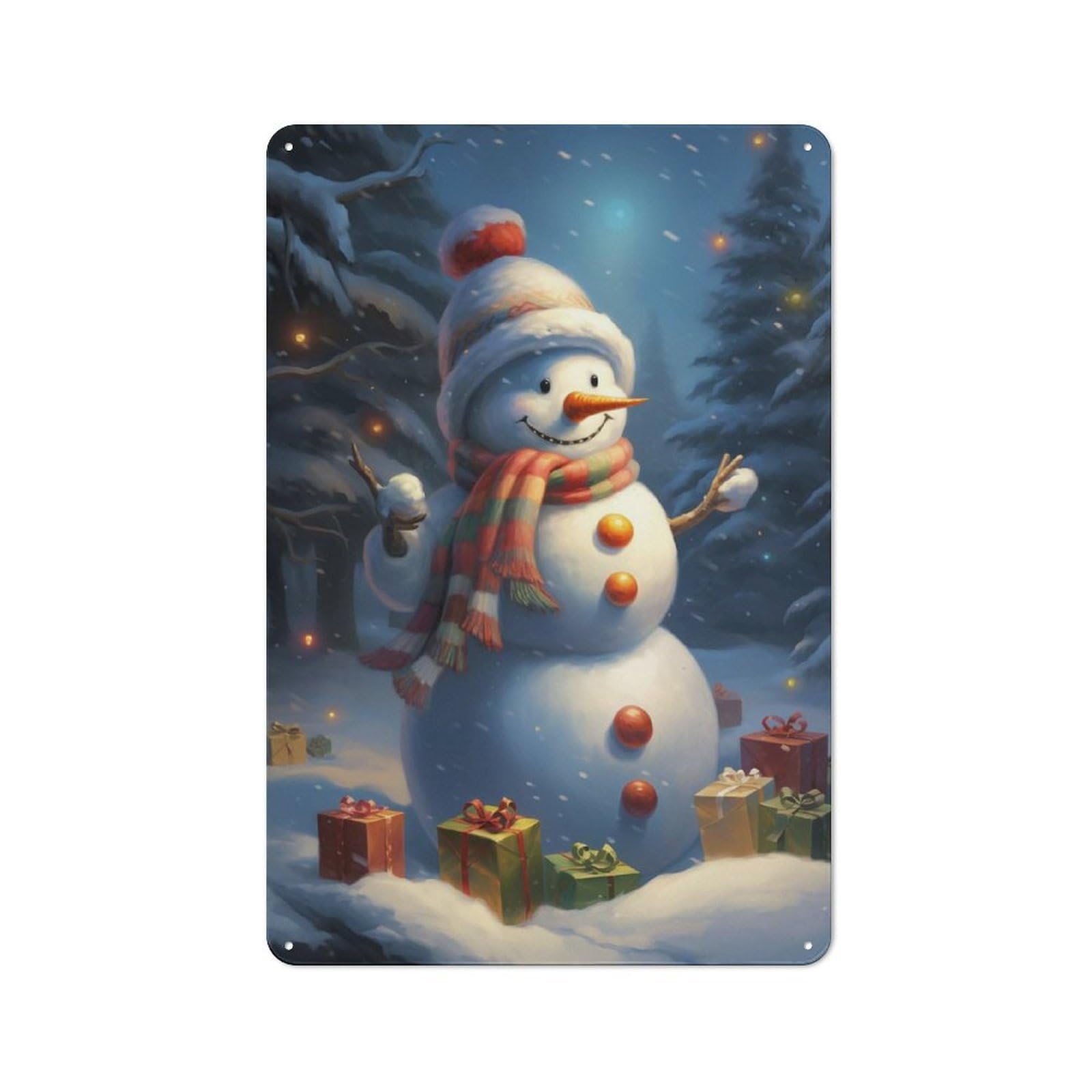 Junmoney Cute Snowman Christmas Metal Sign 30X20cm With For Workshop Wall, Vintage Decor, A Decorative Christmas Gift For Metal Sign Collectors