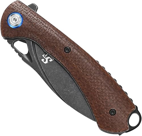 Miniatura 3 de Sitivien ST147 Cuchillo de bolsillo plegable, hoja de acero 14C28N lavada a la piedra negra con mango de micarta, cuchillo de herramientas EDC para