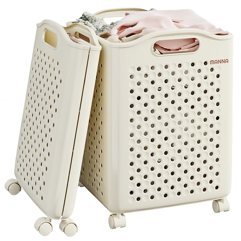洗濯かご 折りたたみ ランドリーバスケット ランドリーボックス 洗濯かご 大容量 (クリーム, M)