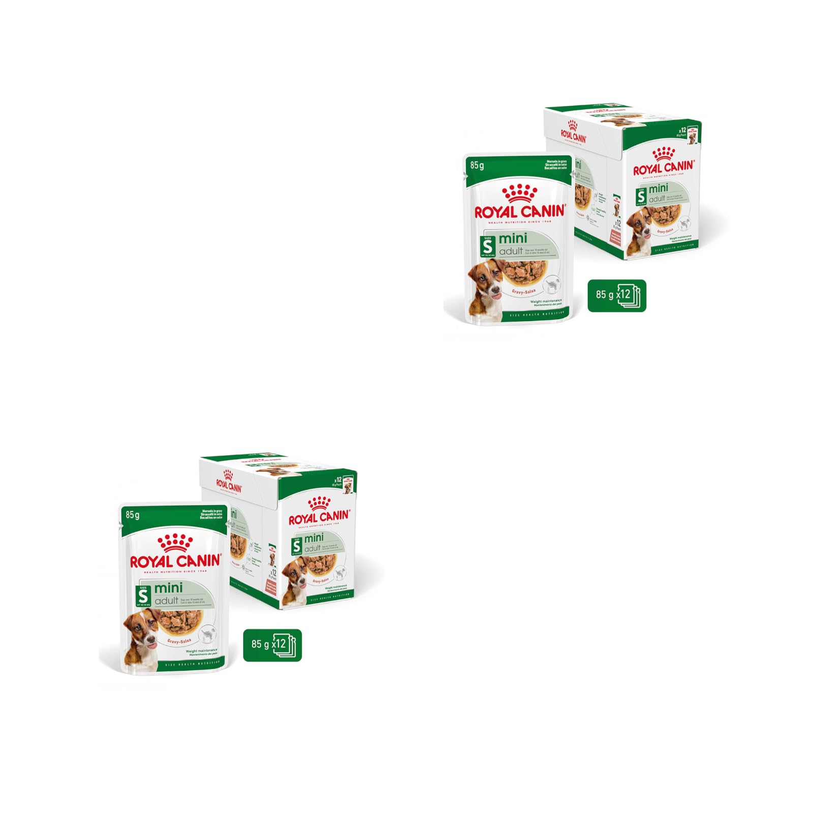 Royal Canin Mini Adult en Salsa | Paquete Doble | 2 x 12 x 85 g | Comida húmeda para Perros pequeños Adultos (de 1 a 10 kg) | De 10 Meses a 12 años | Contenido energético Ajustado