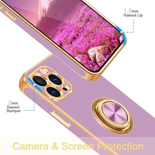 Miniatura 2 de Fingic Funda para iPhone 13 Pro Max, para iPhone 13 Pro Max con soporte de anillo giratorio de 360, soporte magnético giratorio de 360, chapado en