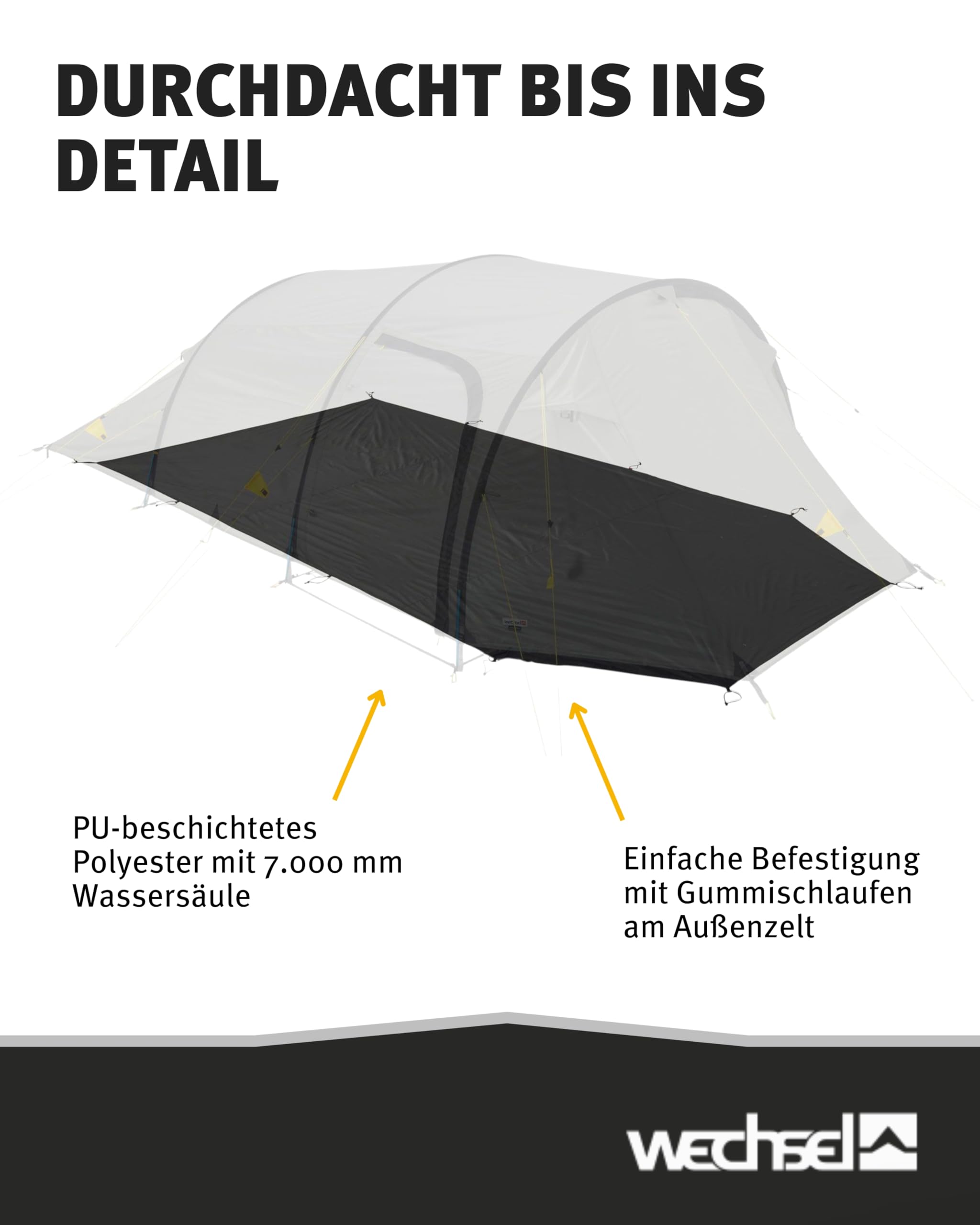 Wechsel Groundsheet Intrepid 4 I Schwarz I robuste Zelt-Unterlage Boden I Zeltplane wasserdicht mit 7000mm Wassersäule I Bodenplane aus 75D Polyester I Camping-Plane zum Schutz vor Nässe & Schmutz