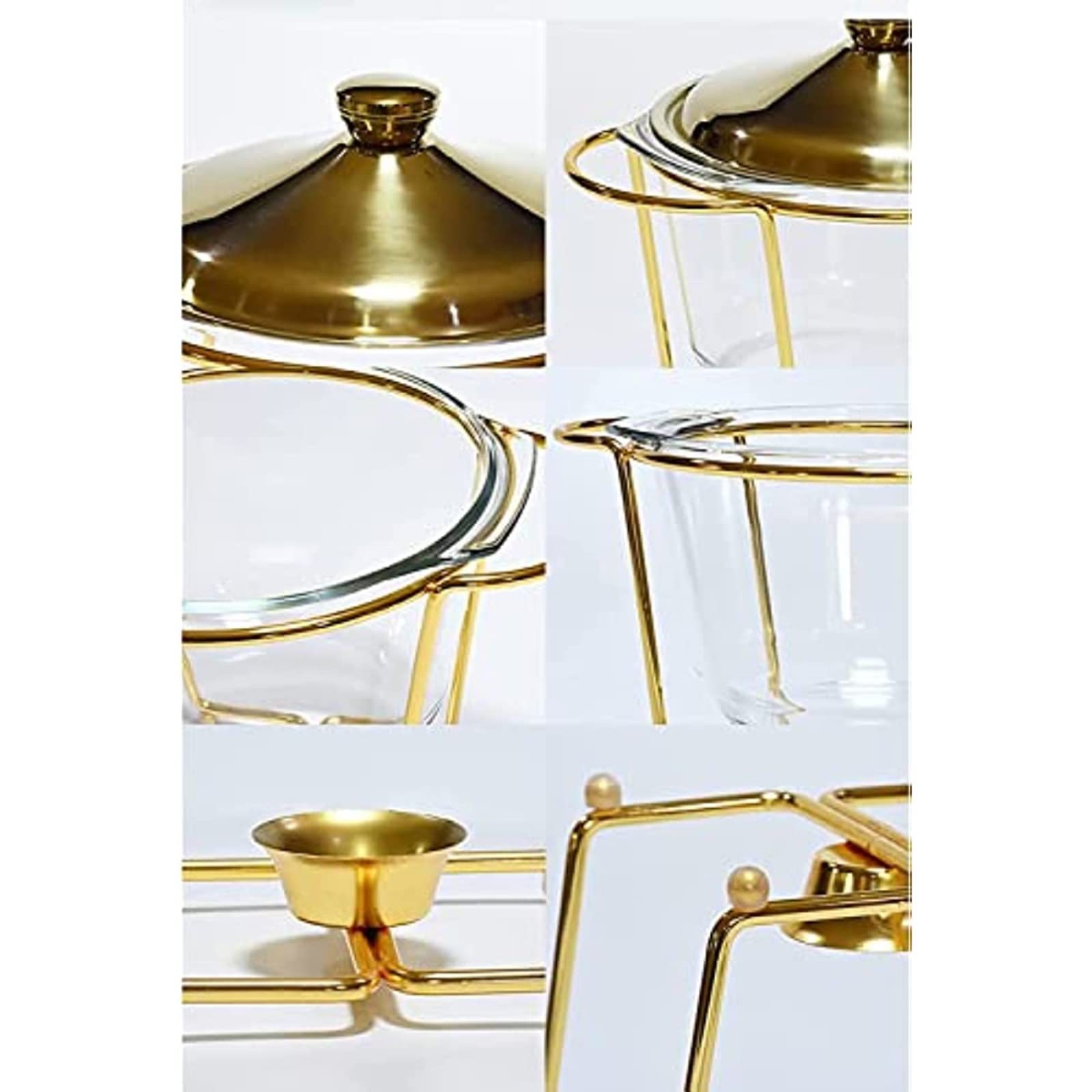 Chafing Dish, Chafer de tamaño completo de 4L, Juego de Chafer Dish de acero inoxidable con bandeja de vidrio para alimentos y soportes para combustible, para bufés, bodas y fiestas (Plateado)