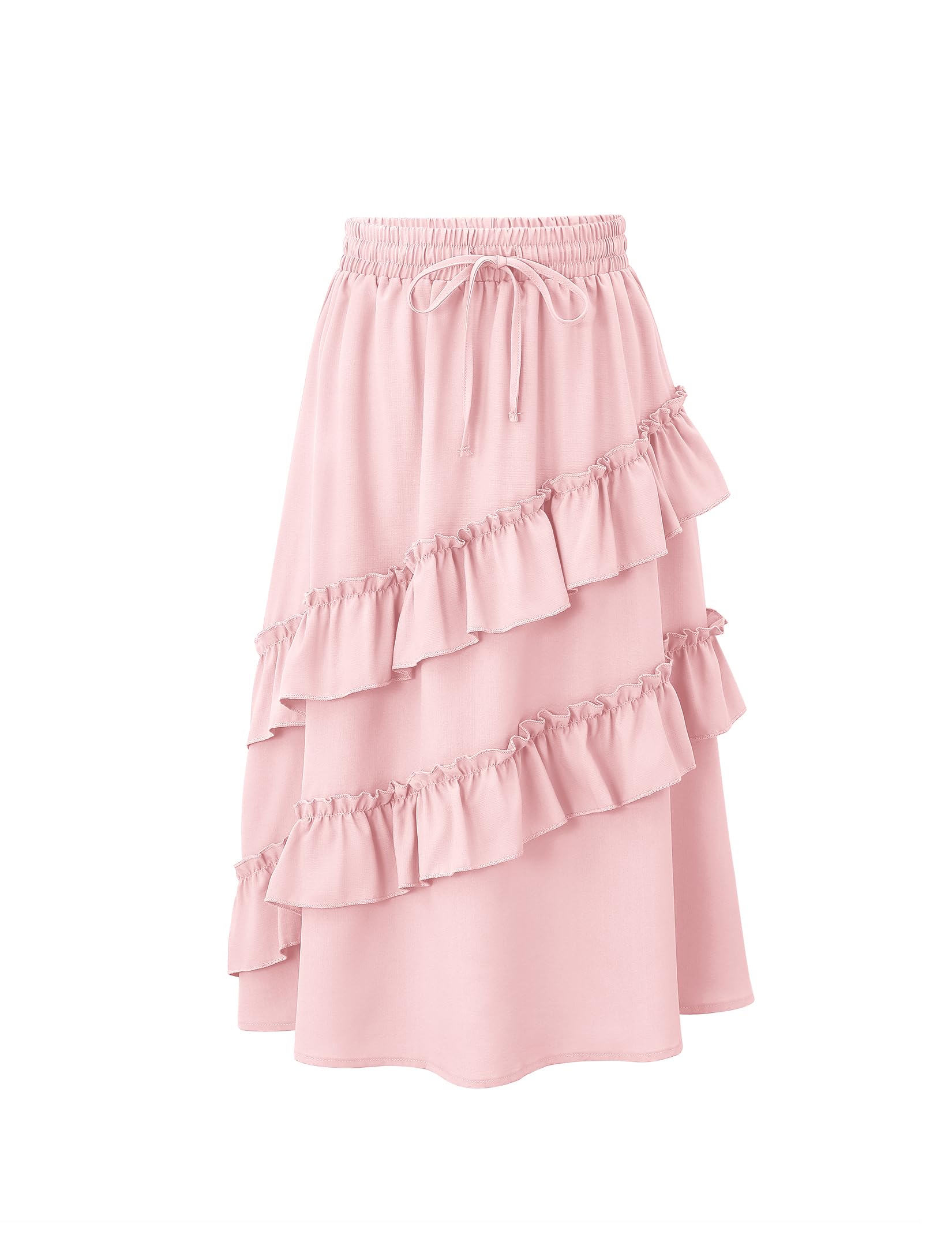 Girls High Waisted Ruffle Maxi Skirt Soft Cotton Long Skirts with Elastic Waistband for Kid Girl 3-12 Years
