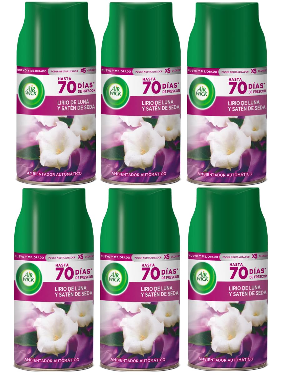 Air Wick Freshmatic Max Ambientador de Recambio Duplo Lirio de Luna y Satén de Seda - Pack de 6