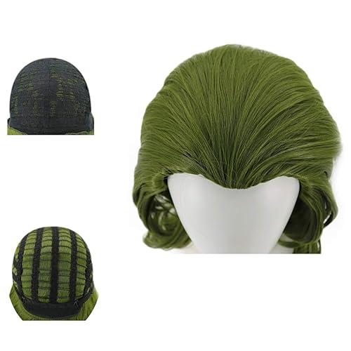 Miniatura 5 de PATTNIUM Peluca verde para hombre, peluca corta ondulada de anime verde oscuro, peluca de anime para hombres y niños, peluca de pelo sintético para