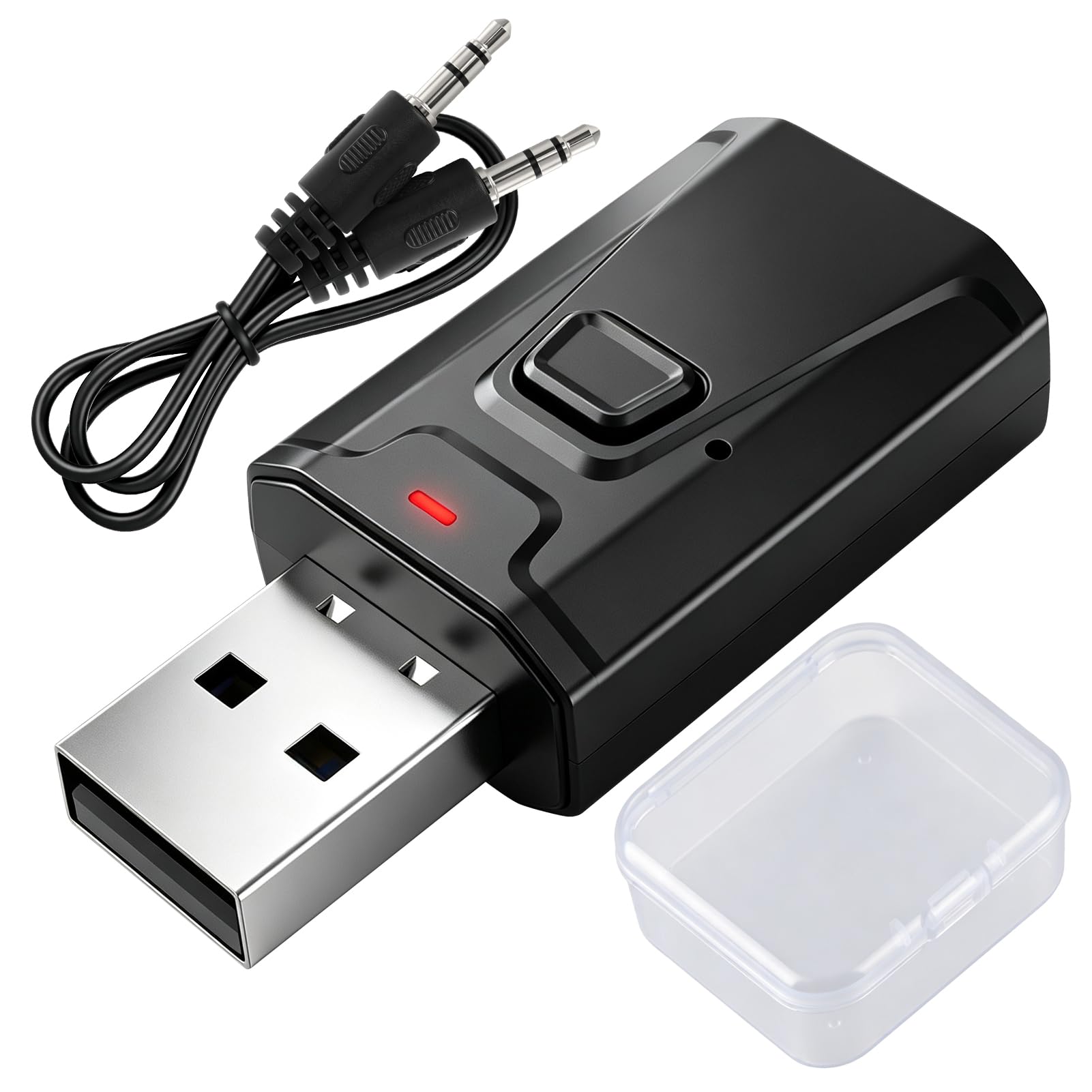 Adaptador Bluetooth USB5.0 2 en 1 Transmisor Receptor con Jack 3,5mm | Manos Libres Audio Estéreo Inalámbrico Manos Libres Sin Retardo, Plug and Play para TV, PC, Coche, Altavoz, Auricular