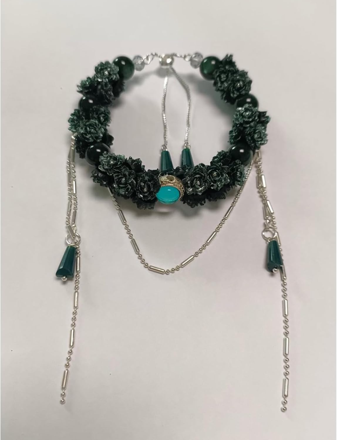 Vintage Peony Flower Dark Green Zircon Lucky Bracelet for Women | Zircon & Resin with Adjustable Alloy Chain, Elegant Crystal Jewelry Gift - Image 7