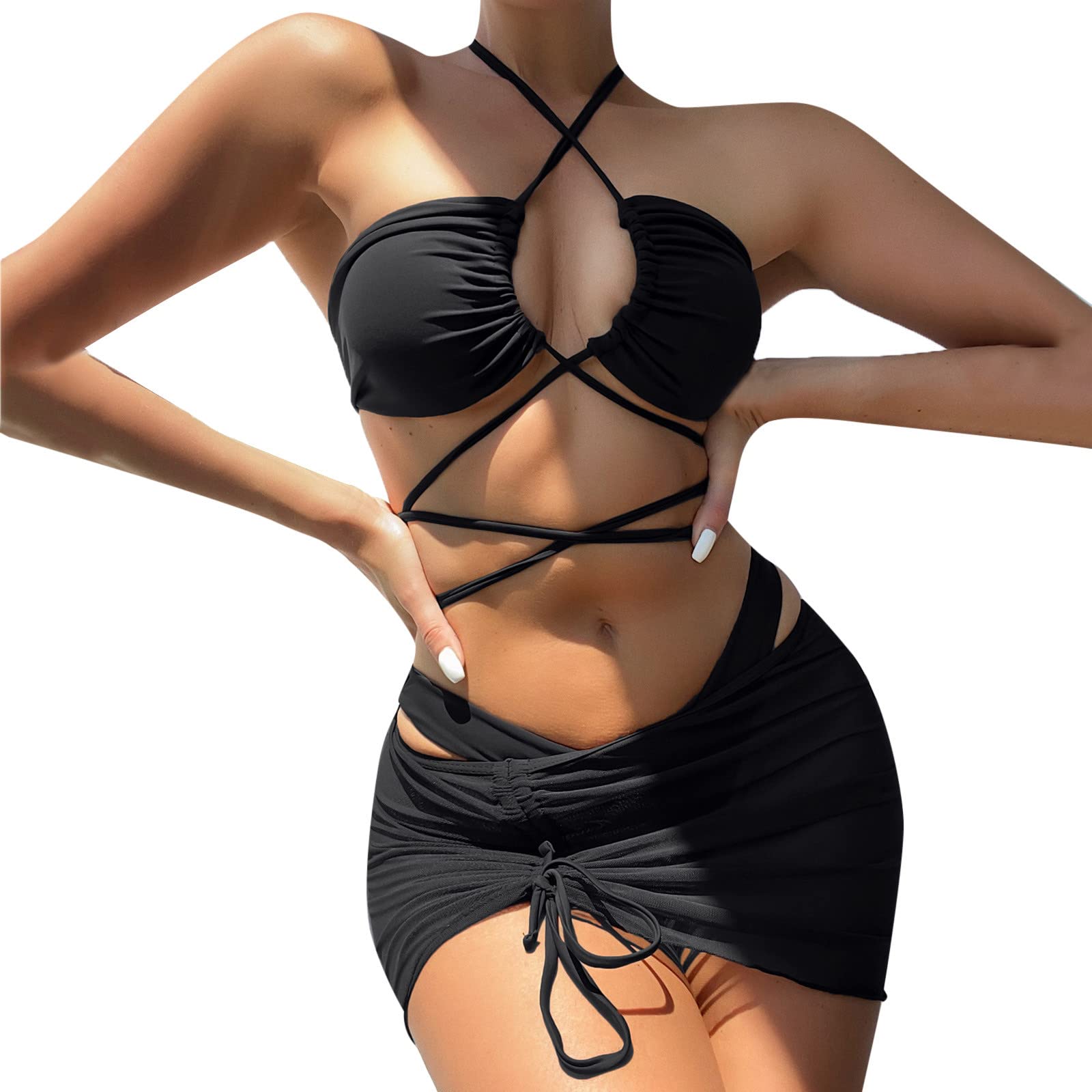 Ladies Sexy Solid Color Bandage Pleated