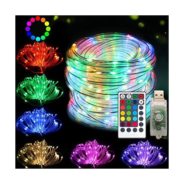 DreiWasser USB Lichtschlauch, 10M 100 LEDs RGB Lichterschlauch Lichterkette Fein Schlauch 8 Modi mit Fernbedienung…