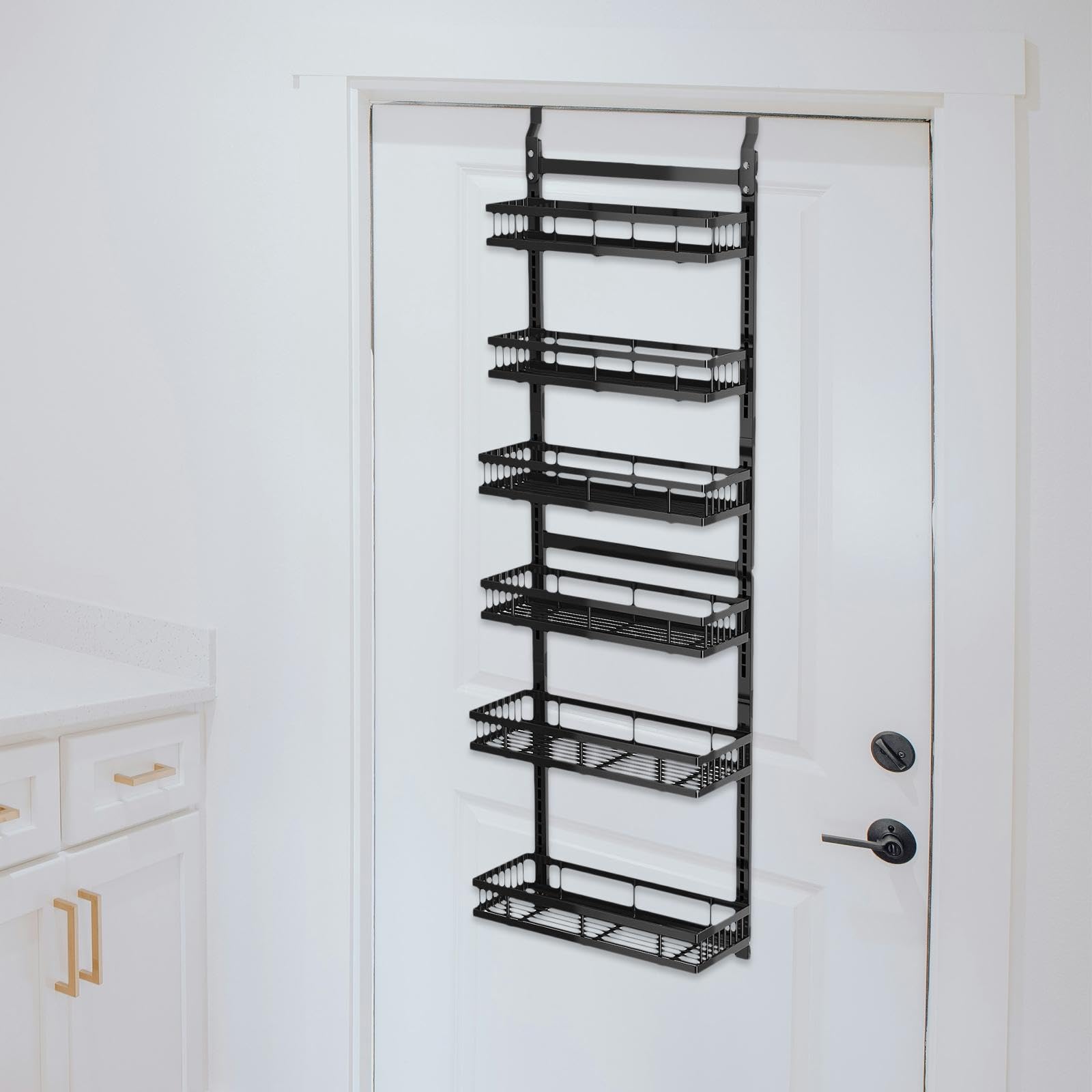 Organizador de Despensa de 6 Niveles sobre La Puerta, Organizador de Puerta de Despensa, Fácil de Instalar, Estante de Especias Colgante Negro,