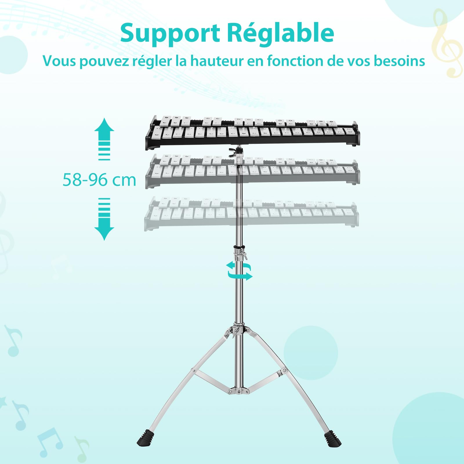 GOPLUS Glockenspiel Plegable de 32 notas de aluminio para niños, instrumento musical xilófono con soporte ajustable, atril y palillos de madera, bolsa de transporte, tambor de entrenamiento