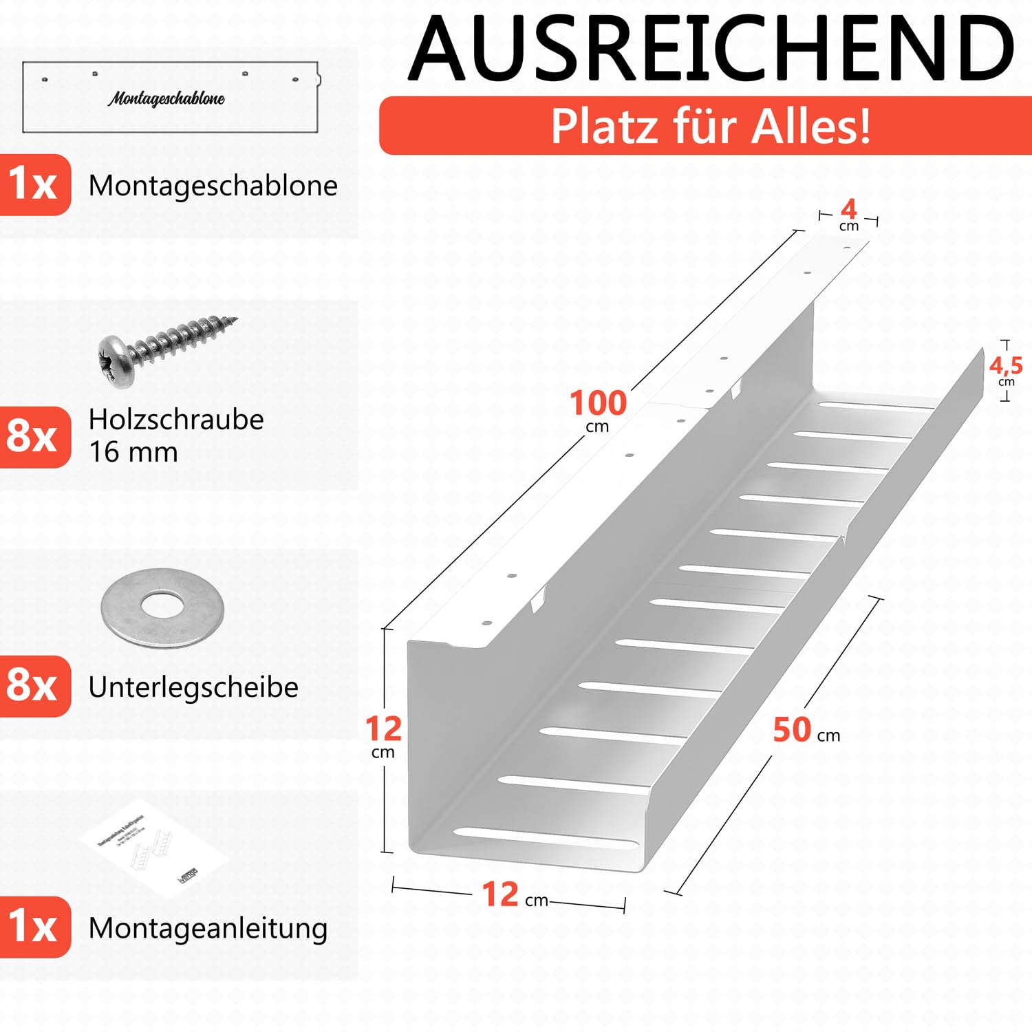iVengo XL Kabelkanal TÜV-geprüft 2x50cm Kabelmanagement Schreibtisch 2er Set Weiß