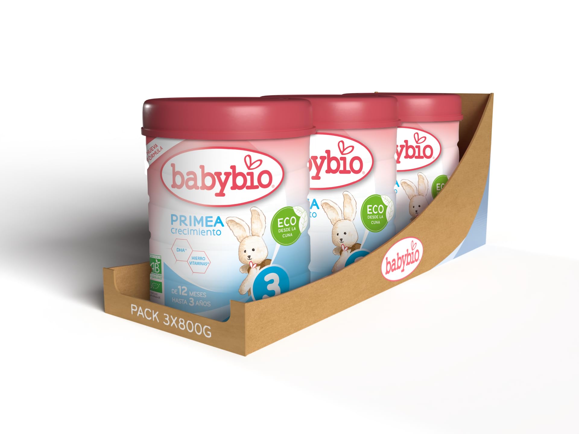 BABYBIO - Leche crecimiento Primea 3 (12 meses a 3 años) - BIO - 3x800 g