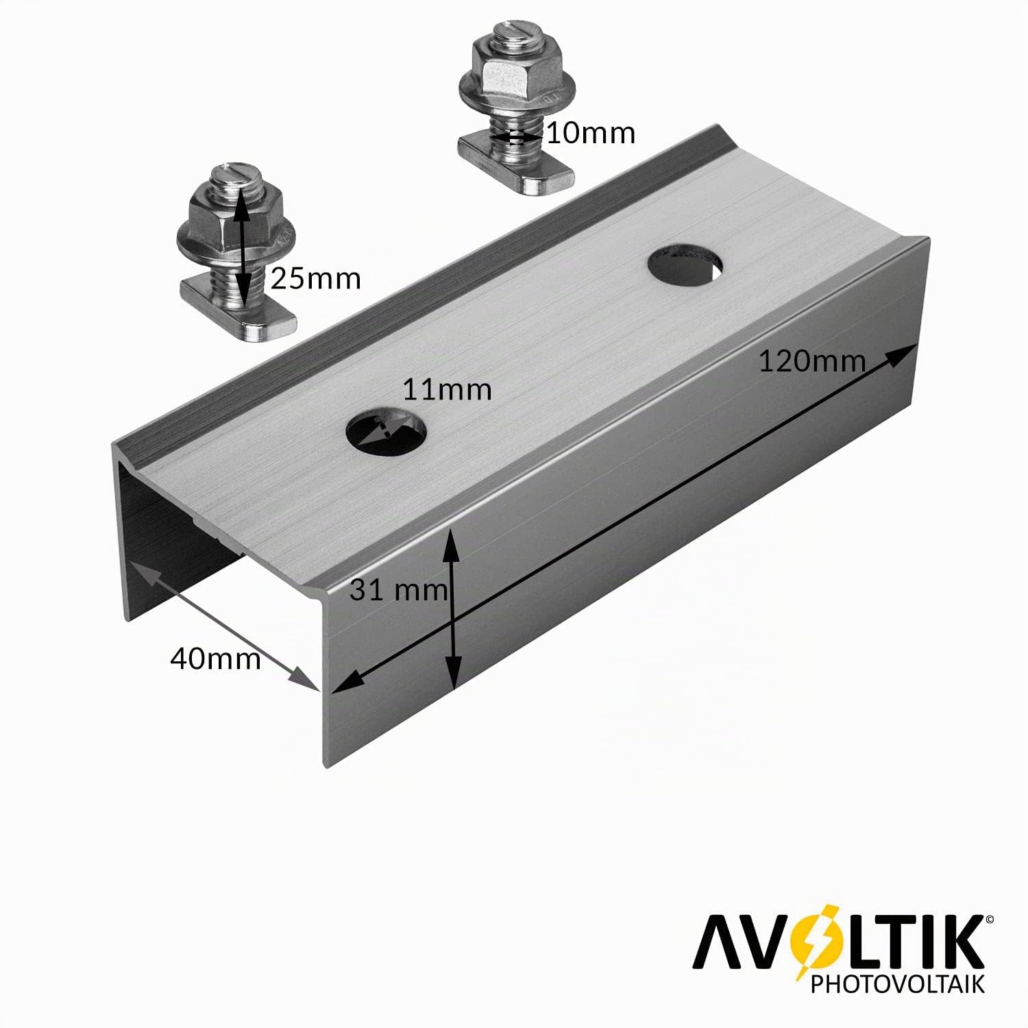 Avoltik Lot de 4 raccords profilés en C en aluminium 40 x 40 mm pour rails PV | Connecteur de rail pour panneaux solaires photovoltaïques | Avec vis | Argenté